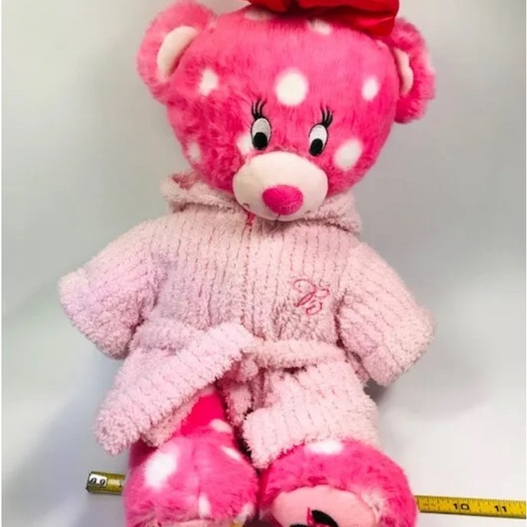 Build A Bear Disney MINNIE MOUSE 17” Pink & White Polka Dot Bow-EUC w Bathrobe - Picture 1 of 6